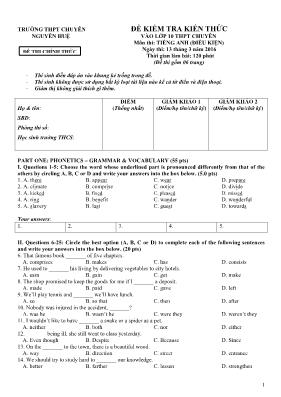 Bộ đề thi tuyển sinh lớp 10 THPT chuyên Nguyễn Huệ môn Tiếng anh - Năm học 2015-2016